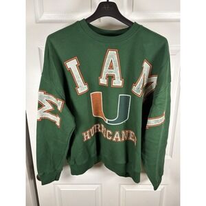 Hollister Blue 84 Miami Hurricanes Sweatshirt Mens XL Green Boxy Fit Crewneck
